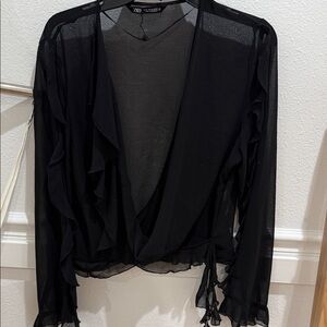 Zara Black Ruffle Wrap Blouse